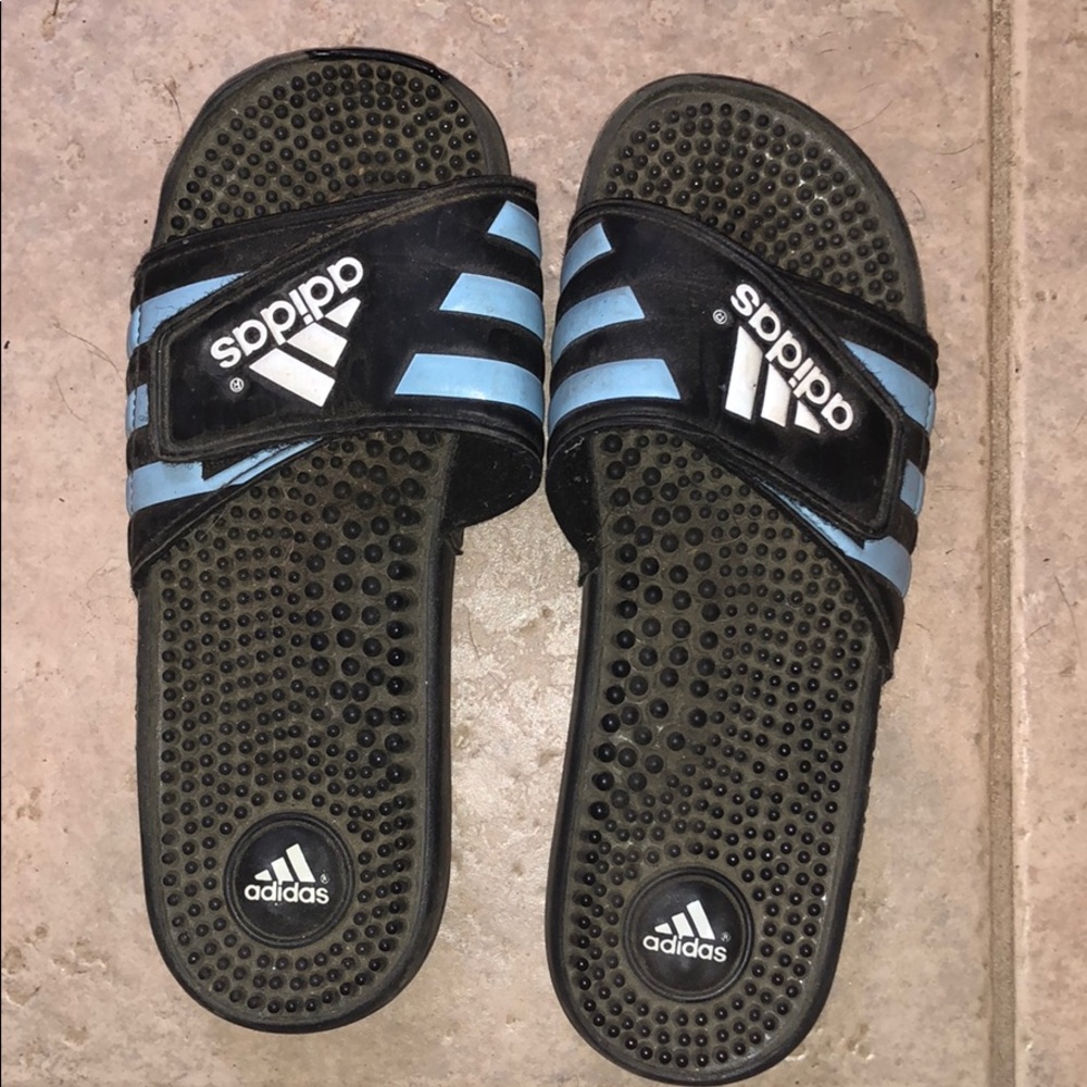 Black Adidas massaging soccer sandals